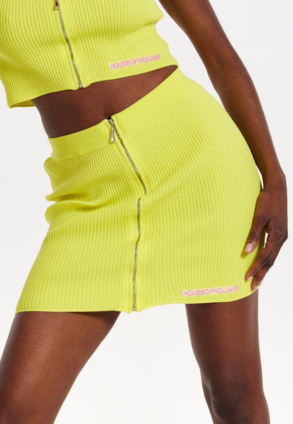 House Of Holland House Of Holland Yellow Knitted Rib Mini Skirt With A Front Zip