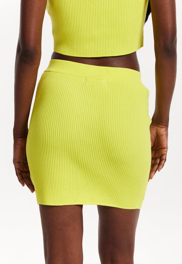 House Of Holland House Of Holland Yellow Knitted Rib Mini Skirt With A Front Zip