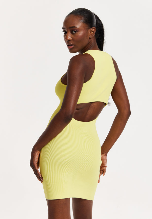 House Of Holland Lemon Yellow Ribbed Cut-Out Mini Dress