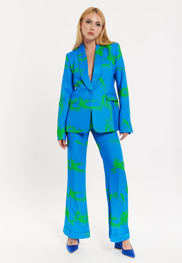House Of Holland Marble Print Blazer In Blue And Green
