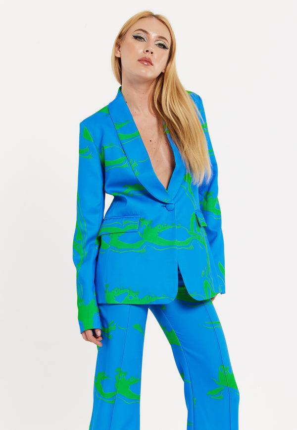 House Of Holland Marble Print Blazer In Blue And Green