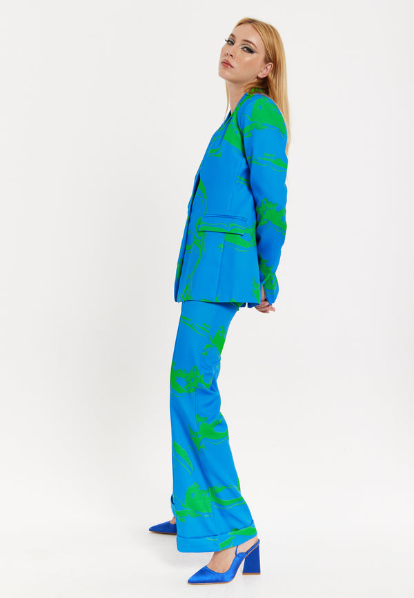 House Of Holland Marble Print Blazer In Blue And Green