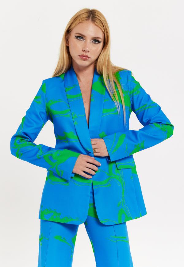 house of holland Marble Print Blazer in Blue And Green house of holland Marble Print Blazer in Blue And Green