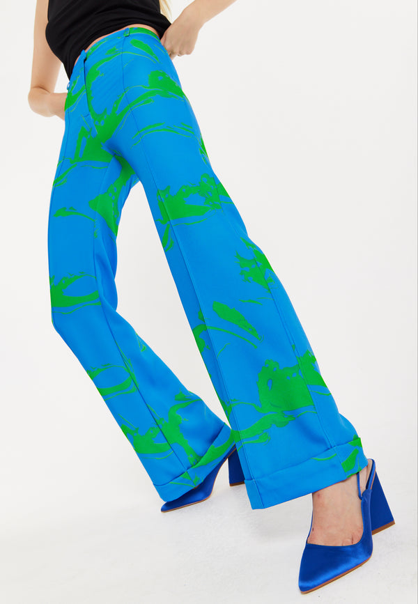 House Of Holland Marble Print Trouser In Blue And Green