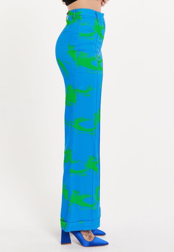 House Of Holland Marble Print Trouser In Blue And Green