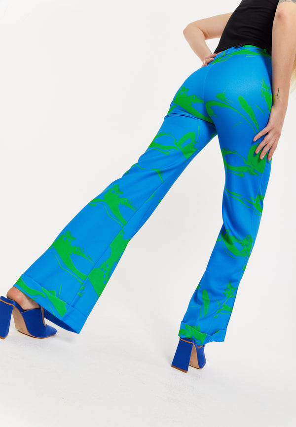 House Of Holland Marble Print Trouser In Blue And Green