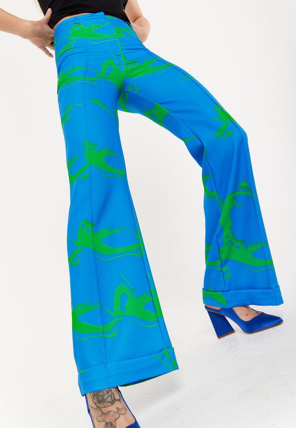 house of holland Marble Print Trouser in Blue And Green house of holland Marble Print Trouser in Blue And Green