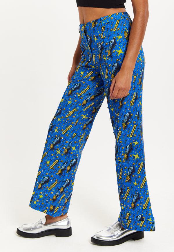 House Of Holland Rocket Print Diamante Embellish Trousers
