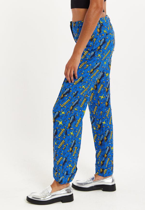House Of Holland Rocket Print Diamante Embellish Trousers