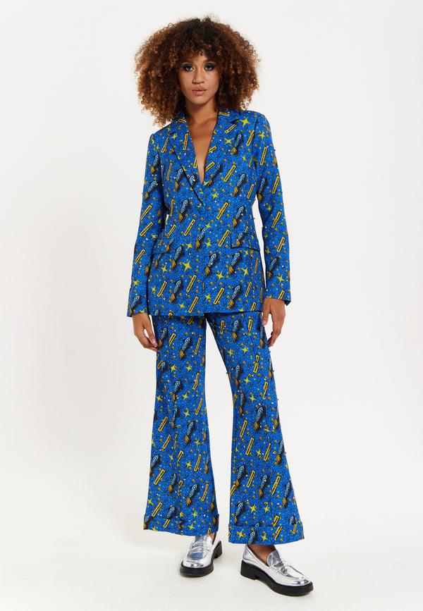 House Of Holland Rocket Print Diamante Embellished Blazer