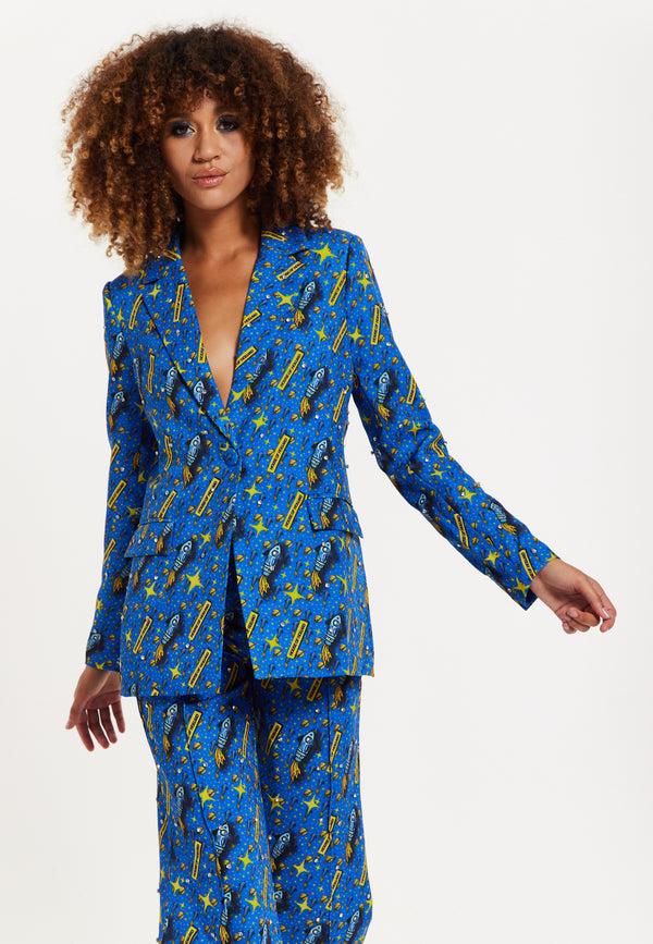 House Of Holland Rocket Print Diamante Embellished Blazer