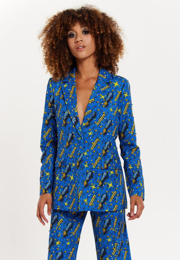 house of holland Rocket Print Diamante Embellished Blazer