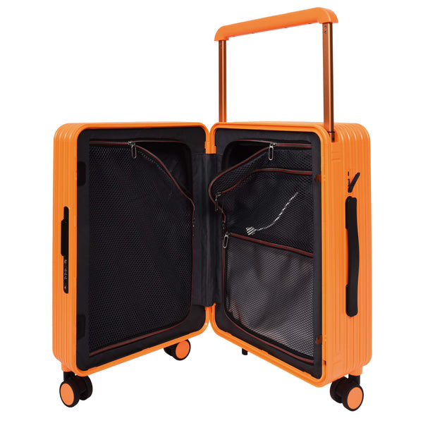 House Of Leather 20" Cabin Size USB Port Suitcase Four Wheels Hard Shell Smart Luggage Expedition Orange