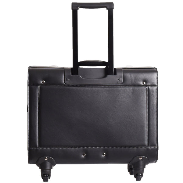 House Of Leather 4 Wheel Spinner Leather Pilot Case Flight Carry On Cabin Bag HOL966 Black