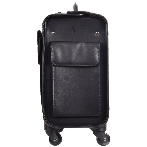House Of Leather 4 Wheel Spinner Leather Pilot Case Flight Carry On Cabin Bag HOL966 Black