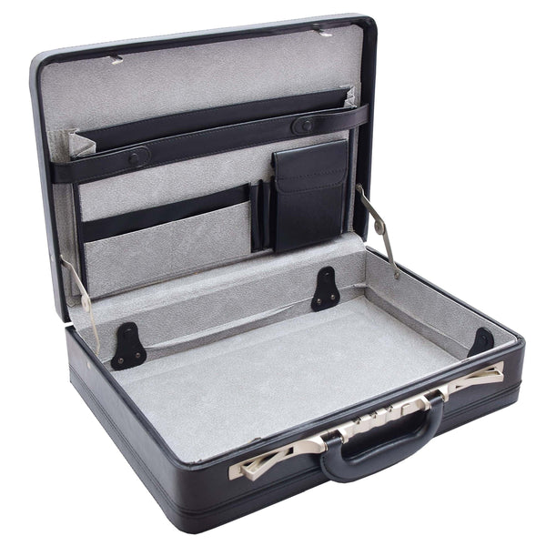 House Of Leather Attache Briefcase Classic Faux Leather Bag H521 Black Large