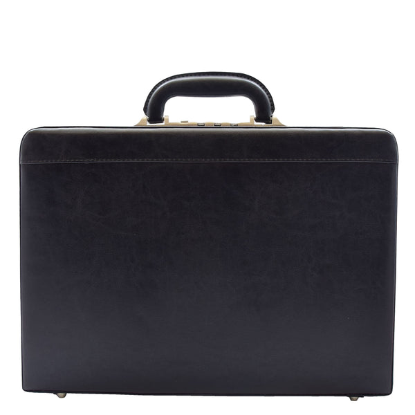 House Of Leather Attache Briefcase Classic Faux Leather Bag H521 Black Large