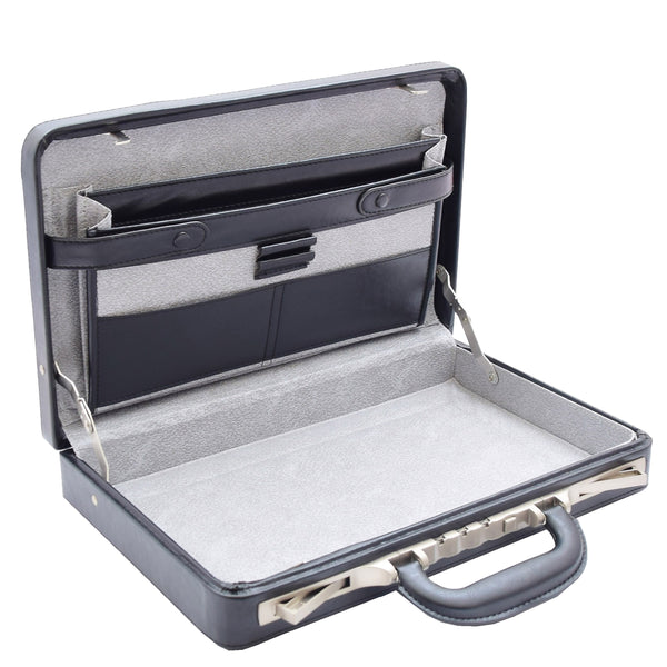 House Of Leather Attache Briefcase Classic Faux Leather Bag H521 Black Small