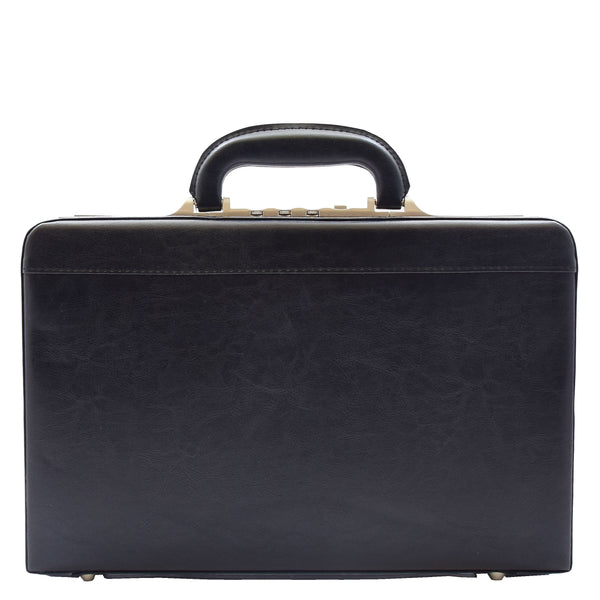 House Of Leather Attache Briefcase Classic Faux Leather Bag H521 Black Small