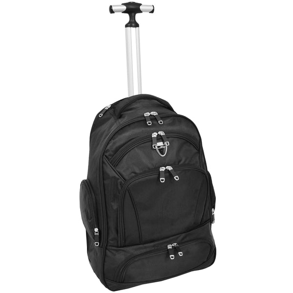 house of leather Backpack With Wheels Telescopic Handle Hiking Camping Outdoor Rucksack HT63 Black