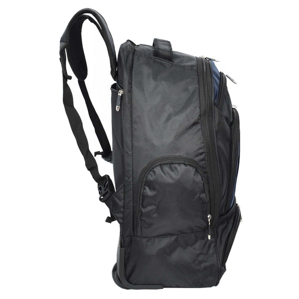 House Of Leather Backpack With Wheels Telescopic Handle Hiking Camping Outdoor Rucksack HT63 Navy