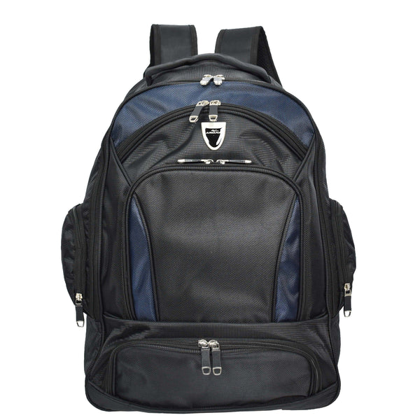 House Of Leather Backpack With Wheels Telescopic Handle Hiking Camping Outdoor Rucksack HT63 Navy