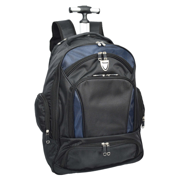 house of leather Backpack With Wheels Telescopic Handle Hiking Camping Outdoor Rucksack HT63 Navy
