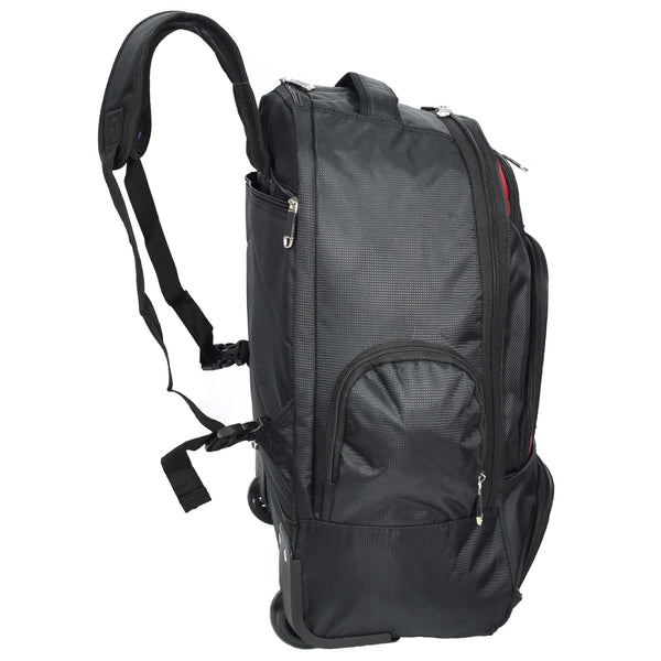 House Of Leather Backpack With Wheels Telescopic Handle Hiking Camping Outdoor Rucksack HT63 Red