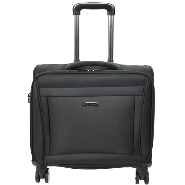 house of leather Business Organiser Office Travel Pilot Case 4 Wheeled Bag Black Troy