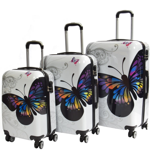 house of leather Butterfly Print Hard Shell Four Wheel Expandable Luggage Suitcase