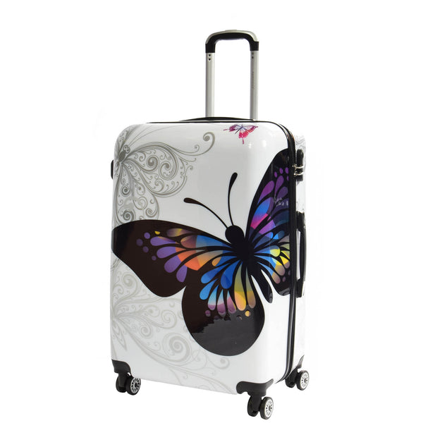 House Of Leather Butterfly Print Hard Shell Four Wheel Expandable Luggage Suitcase
