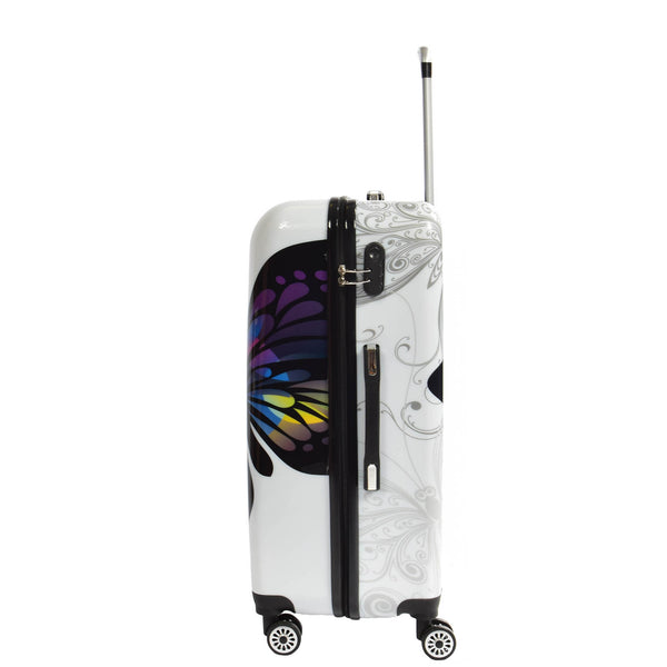 House Of Leather Butterfly Print Hard Shell Four Wheel Expandable Luggage Suitcase