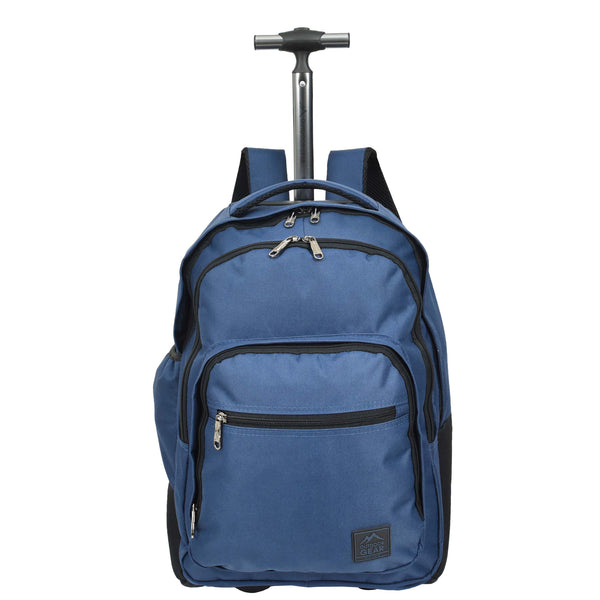 house of leather Cabin Size Backpack Wheels Hiking Trekking Telescopic Handle Vulcan Navy