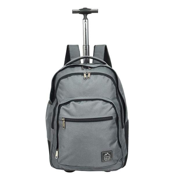 house of leather Cabin Size Backpack Wheels Hiking Trekking Telescopic Handle Vulcan Grey