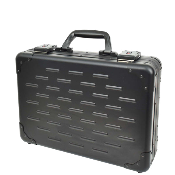 House Of Leather Carbon Black Aluminium Attache Case Twin TSA Combination HOL3496