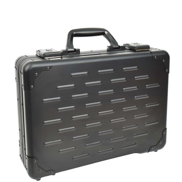 house of leather Carbon Black Aluminium Attache Case Twin TSA Combination HOL3496
