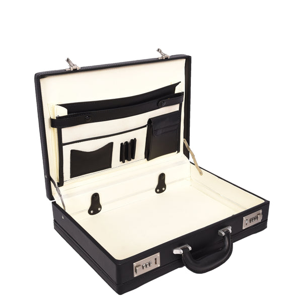 House Of Leather Classic Attache Case Leather Look Briefcase Document Bag Black Bulga