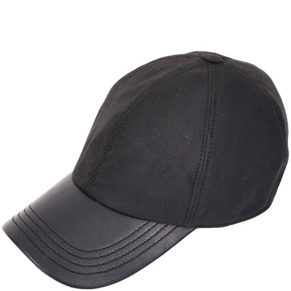 House Of Leather Classic Hat Leather Canvas Baseball Cap Black