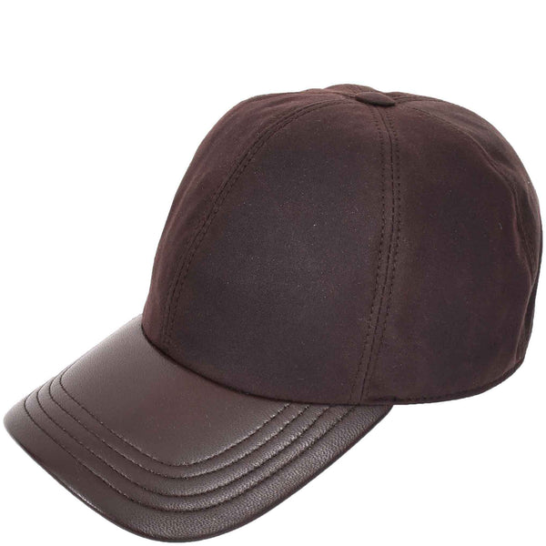 House Of Leather Classic Hat Leather Canvas Baseball Cap Brown