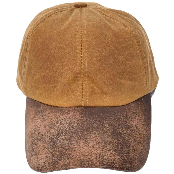 House Of Leather Classic Hat Leather Canvas Baseball Cap Tan