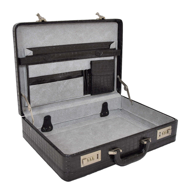 House Of Leather Croc Print Attache Briefcase Classic Faux Leather Bag C521 Black Large