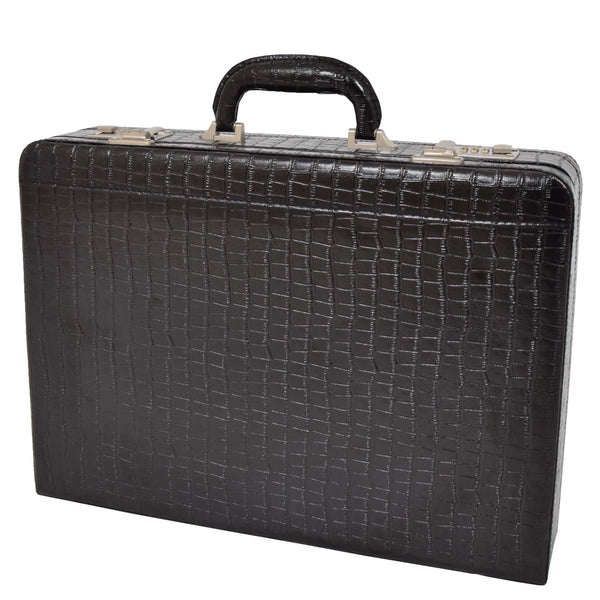 House Of Leather Croc Print Attache Briefcase Classic Faux Leather Bag C521 Black Large