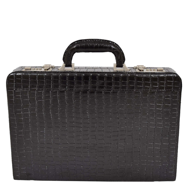 House Of Leather Croc Print Attache Briefcase Classic Faux Leather Bag C521 Black Small