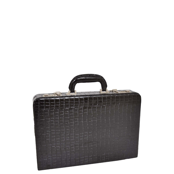 house of leather Croc Print Attache Briefcase Classic Faux Leather Bag C521 Black Small