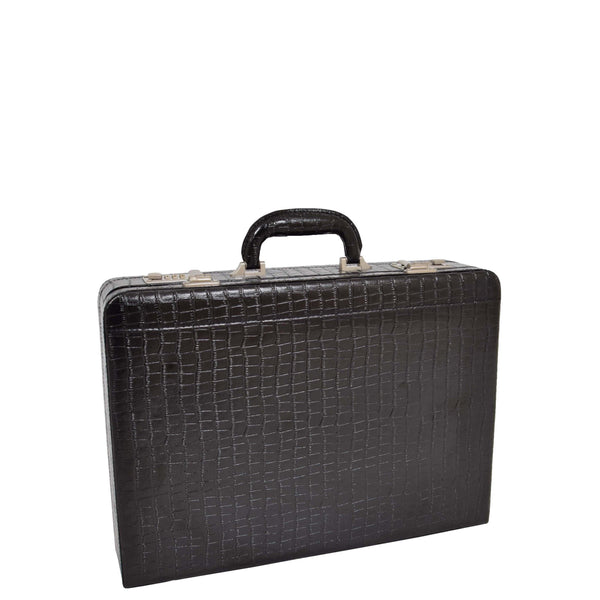 house of leather Croc Print Attache Briefcase Classic Faux Leather Bag C521 Black Large