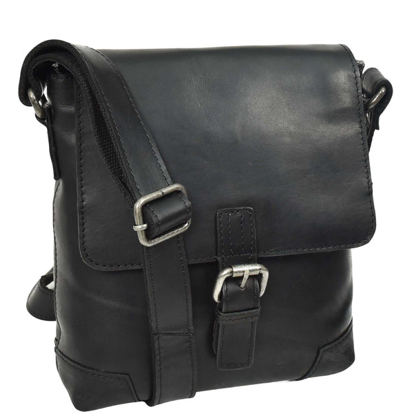 House Of Leather Durable Real Leather Man Flight Bag Cross Body Pouch Cannes Black