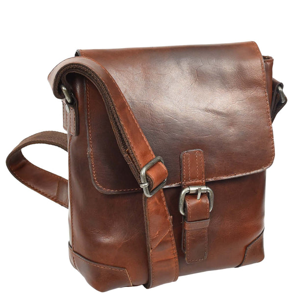 House Of Leather Durable Real Leather Man Flight Bag Cross Body Pouch Cannes Brown