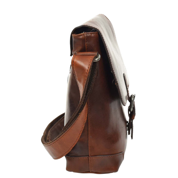 House Of Leather Durable Real Leather Man Flight Bag Cross Body Pouch Cannes Brown