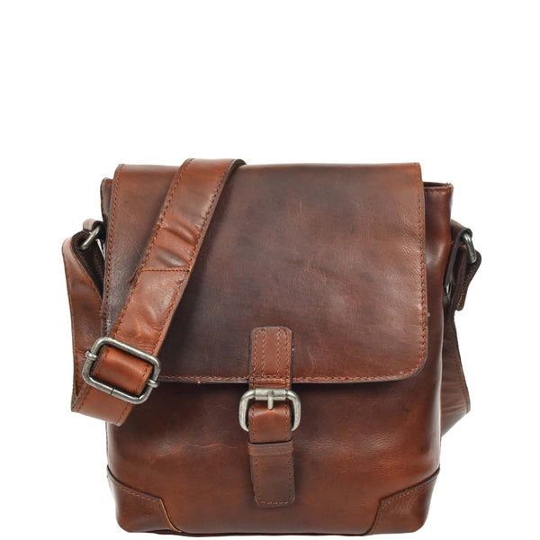 house of leather Durable Real Leather Man Flight Bag Cross Body Pouch Cannes Brown