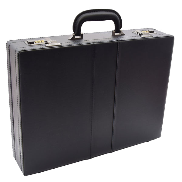 House Of Leather Faux Leather Briefcase Classic Attache Business Case Calver Black